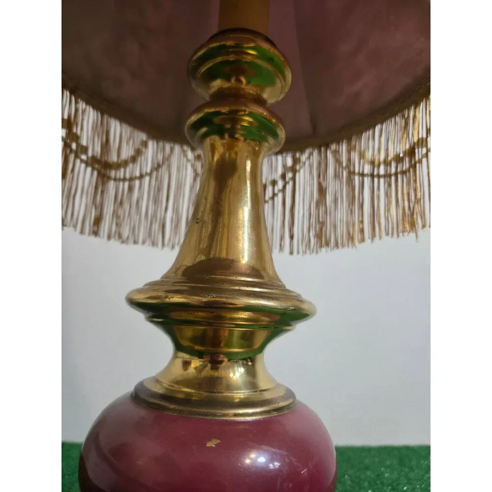 Vintage Hand-Restored Boudoir Table Lamp – Ornate Pink Velvet & Beaded Fringe B